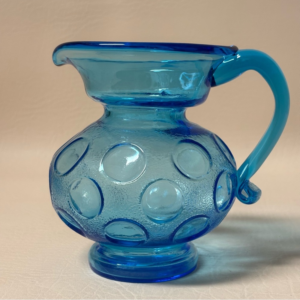 Vintage Mini Blue Glass Coin Dot Pitcher